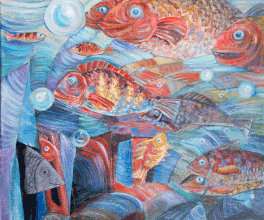 Fishes, 50x60, oil, canvas