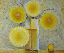 Yellow flowers, 100x85, acrylic, oil, canvas